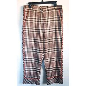 Revolve Line And Dot Plaid Cropped Retro‎ Blue Orange Ankle Pants Large 34"x 23"